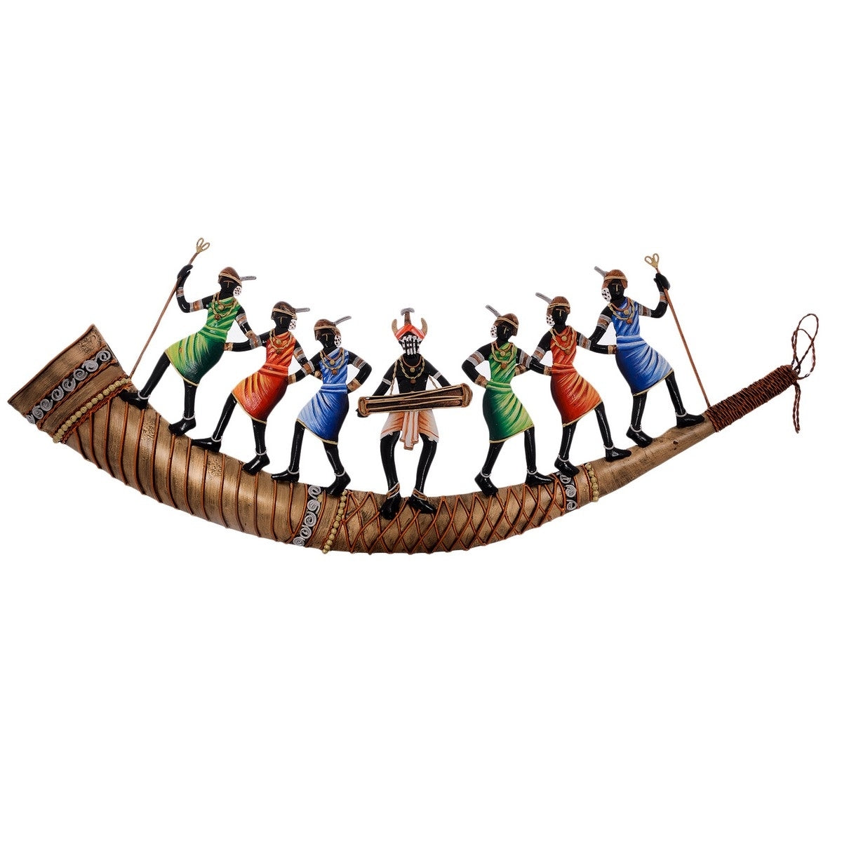 Wrought Iron Dancing Tribals on Shehnai Wall Hanging Kafalo