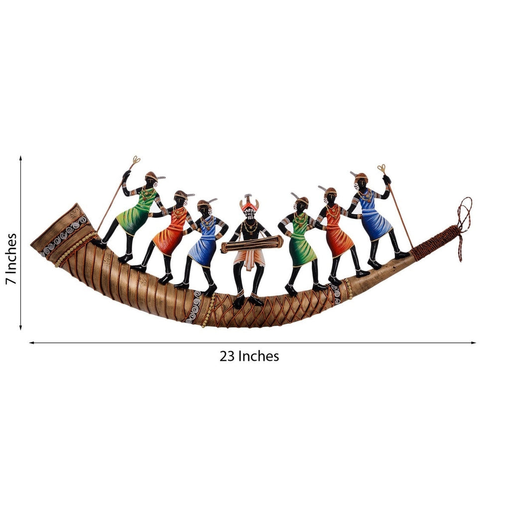 Wrought Iron Dancing Tribals on Shehnai Wall Hanging Kafalo
