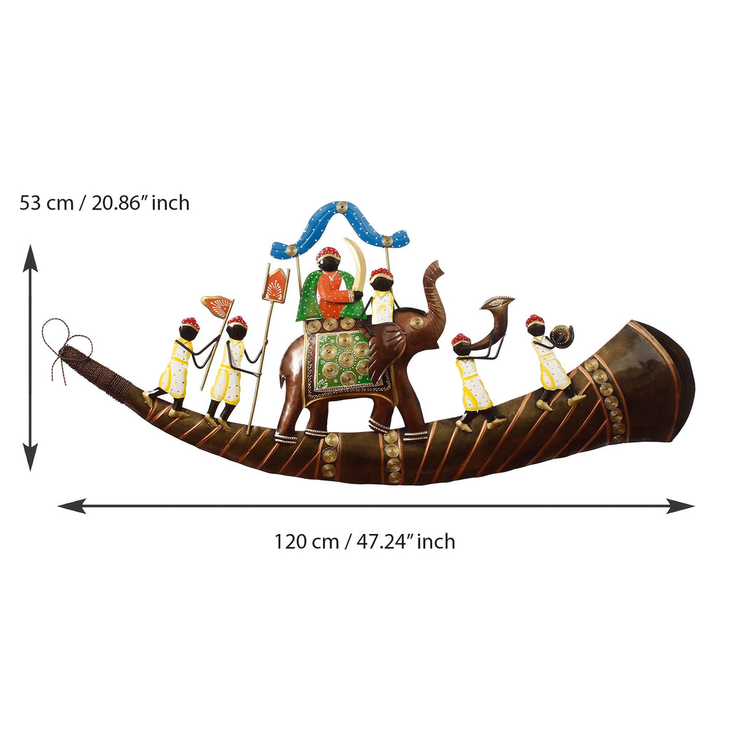 Royal Procession of King on Shehnai Decorative Iron Wall Hanging/Art (Brown, Blue and Green) Kafalo
