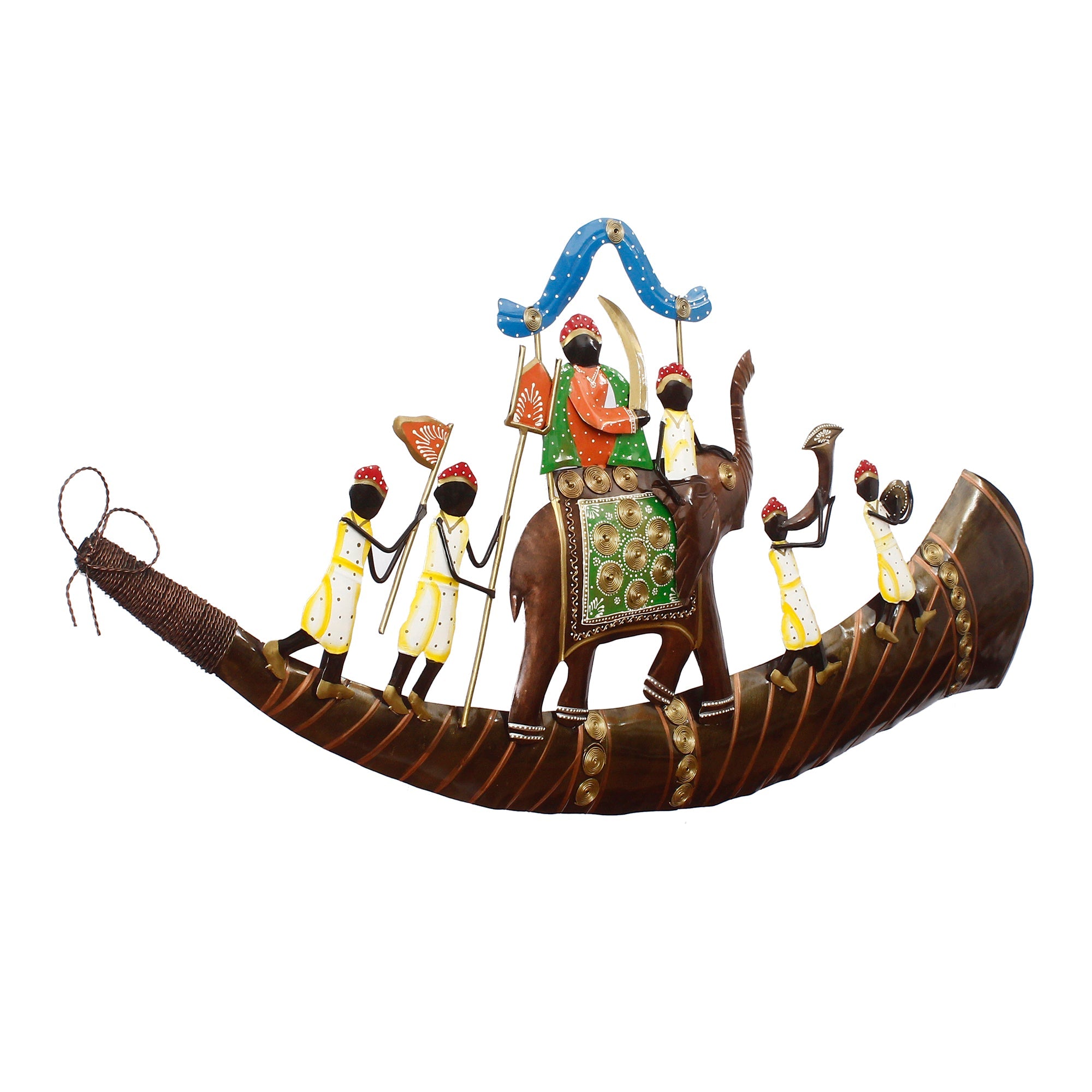 Royal Procession of King on Shehnai Decorative Iron Wall Hanging/Art (Brown, Blue and Green) Kafalo