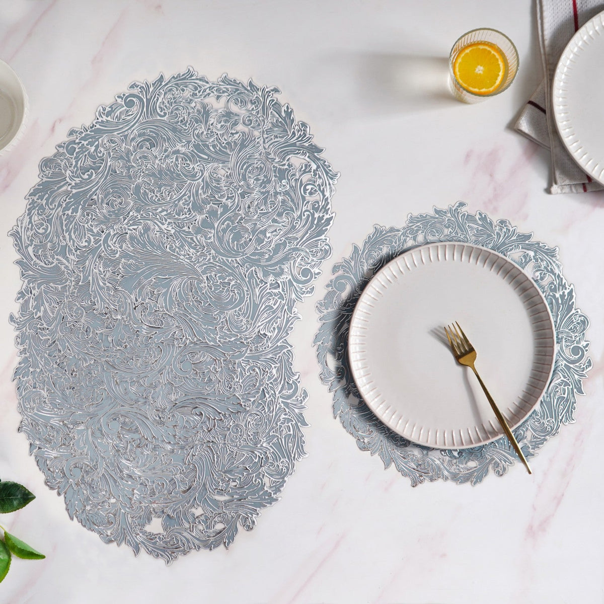 Icy Blue Luxe Round Tablemat Set Of 6 Nestasia