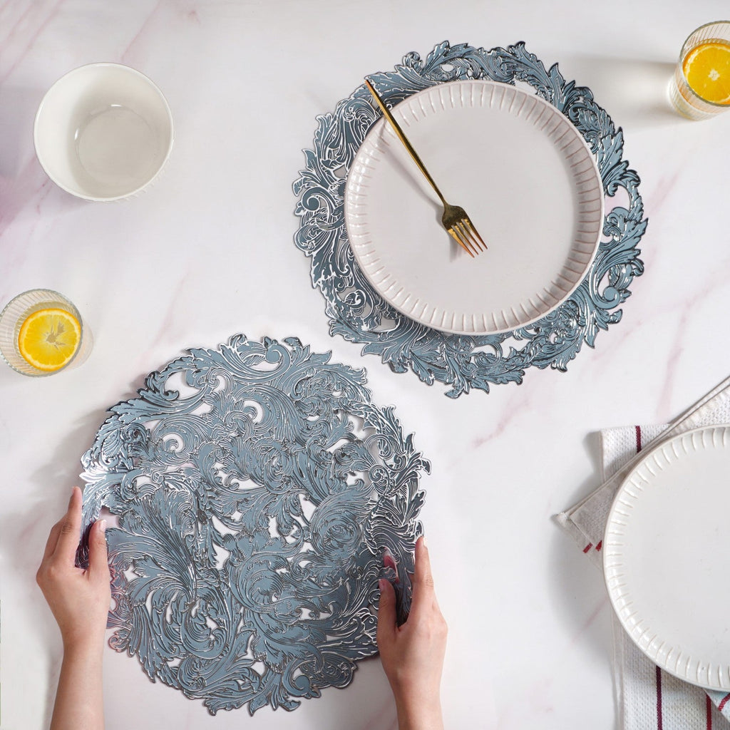 Icy Blue Luxe Round Tablemat Set Of 6 Nestasia