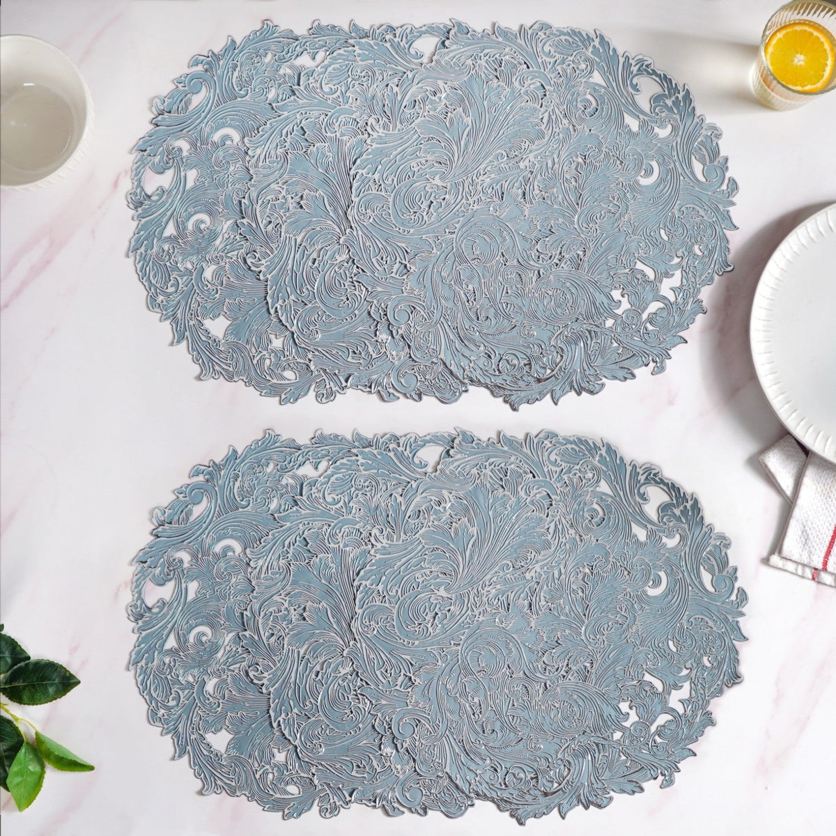 Icy Blue Luxe Round Tablemat Set Of 6 Nestasia