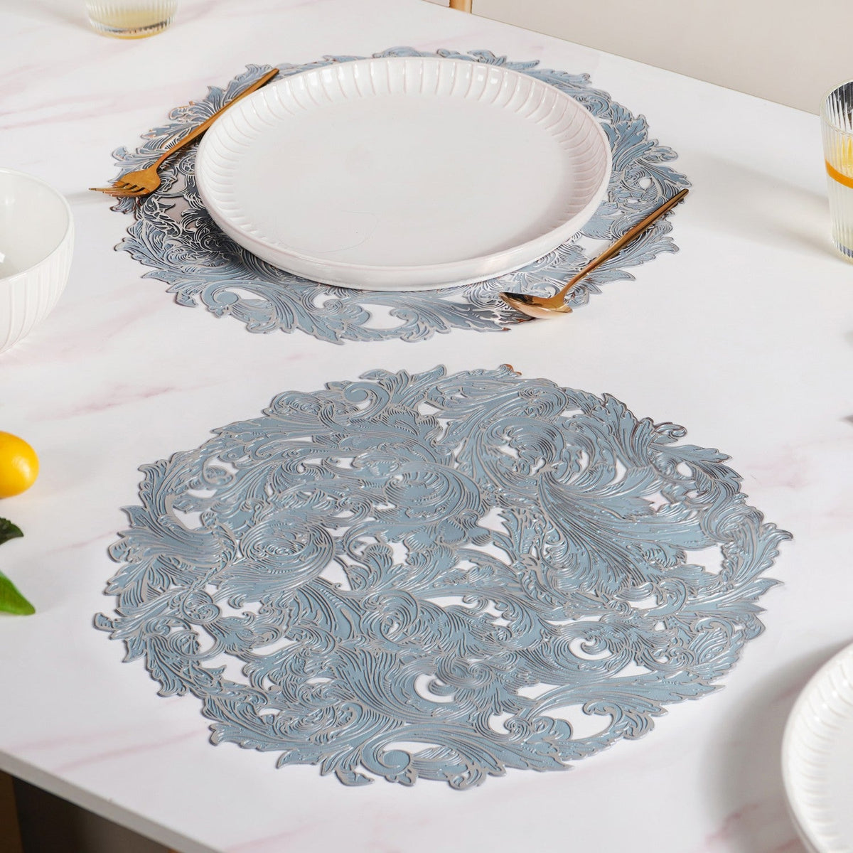 Icy Blue Luxe Round Tablemat Set Of 6 Nestasia