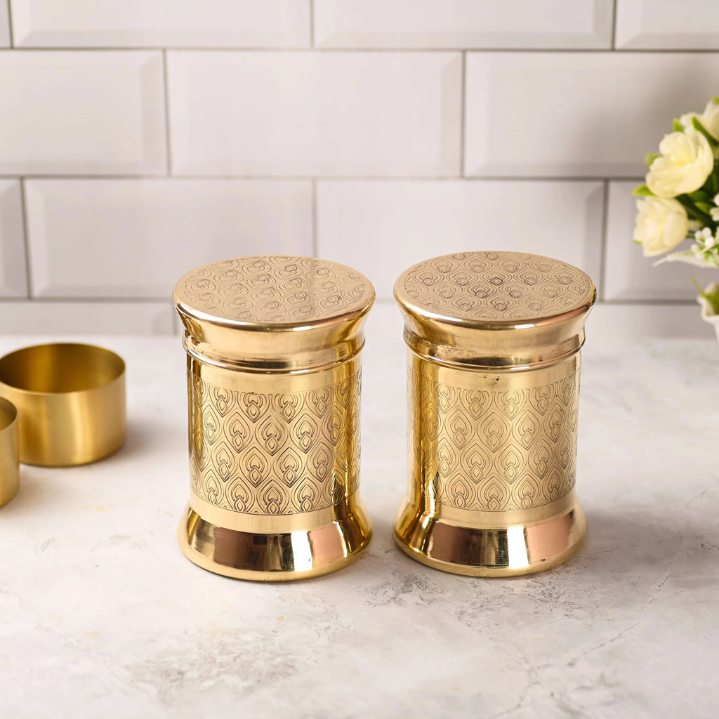 Brass Container / Storage Jar With Lid Pair (5.5 Inch) Vedansh Craft