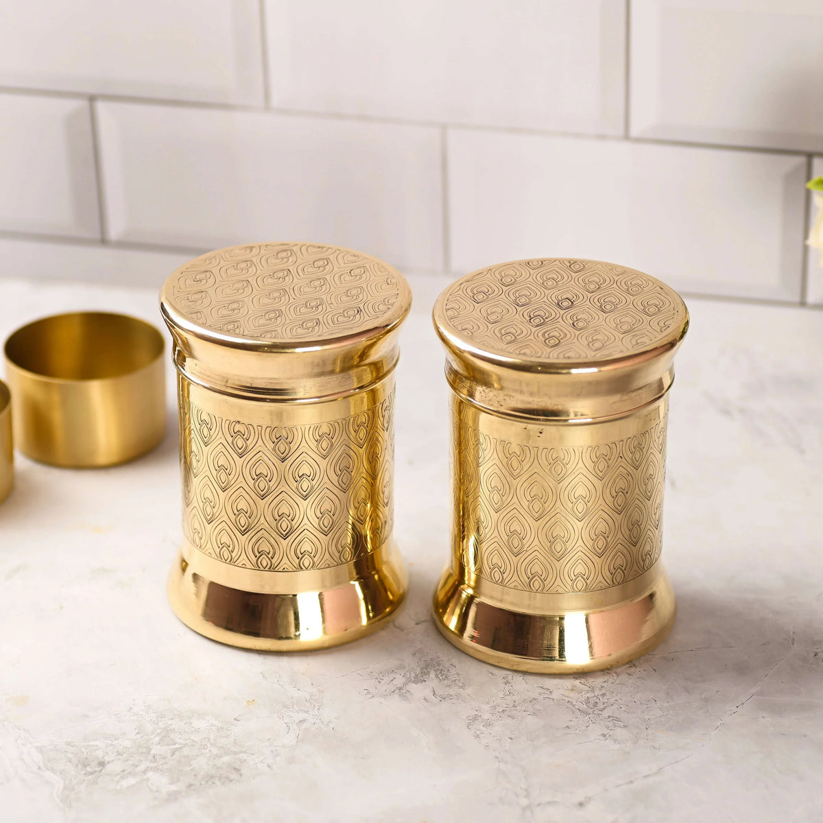 Brass Container / Storage Jar With Lid Pair (5.5 Inch) Vedansh Craft