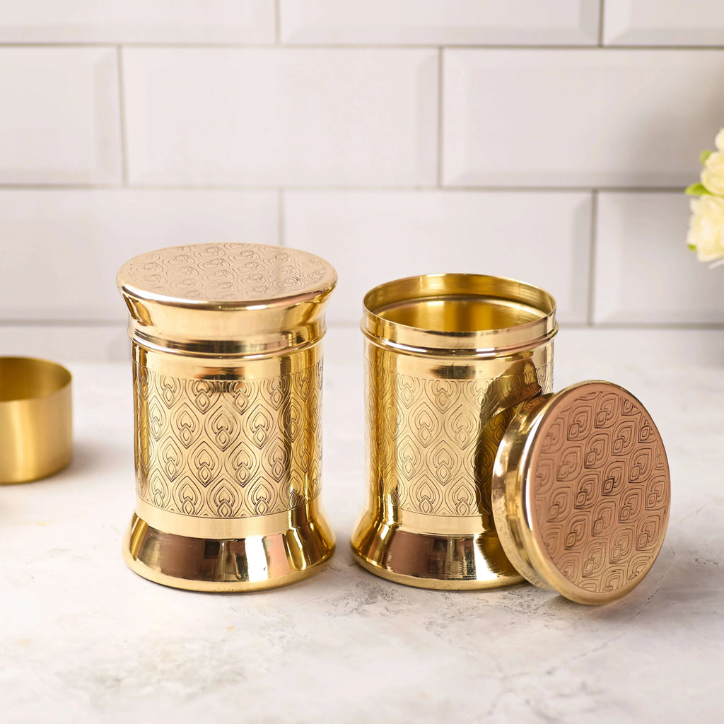 Brass Container / Storage Jar With Lid Pair (5.5 Inch) Vedansh Craft