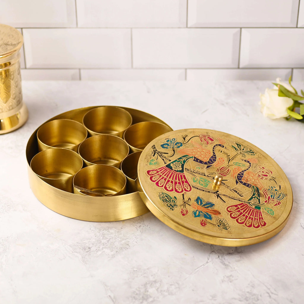 Brass Peacock Masala Daani / Spice Box Vedansh Craft