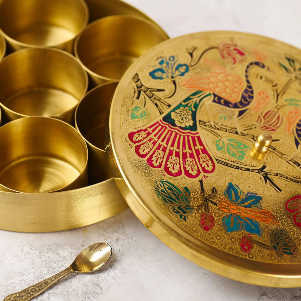 Brass Peacock Masala Daani / Spice Box Vedansh Craft