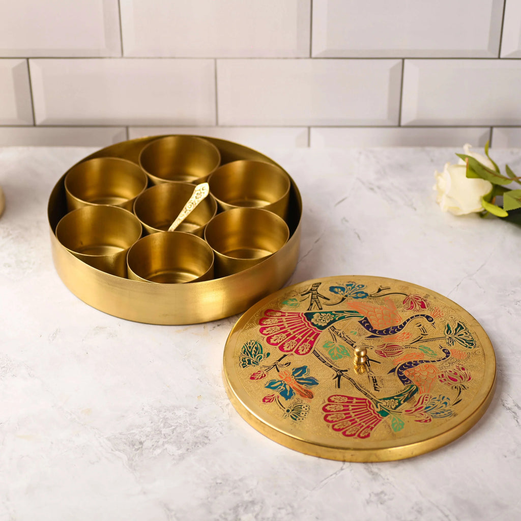 Brass Peacock Masala Daani / Spice Box Vedansh Craft