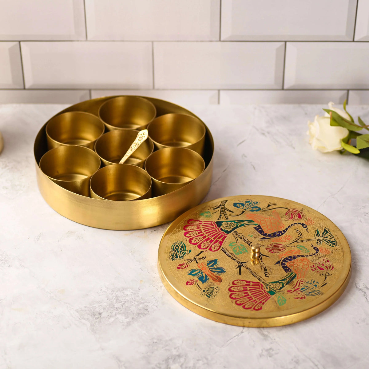 Brass Peacock Masala Daani / Spice Box Vedansh Craft