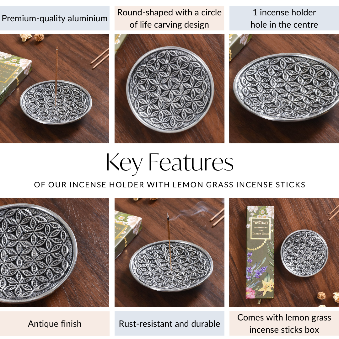 Circle Of Life Engraved Incense Holder With Lemon Grass Incense Sticks Nestasia
