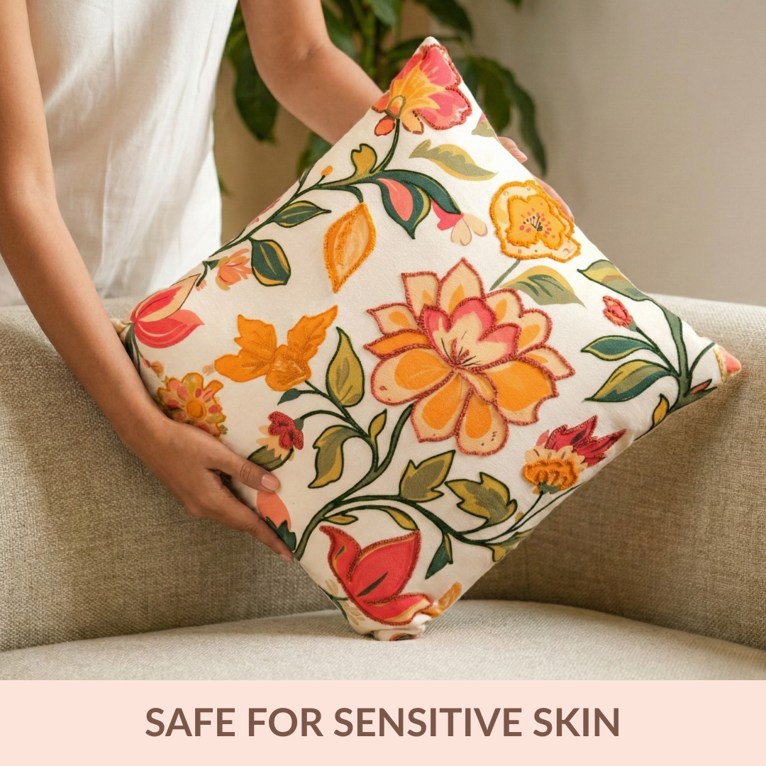 Indie Floral Embroidered Cotton Cushion Cover 40x40cm Nestasia