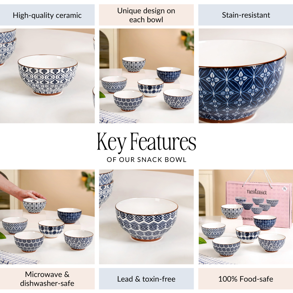 Indigo Ceramic Snack Bowl Set Of 6 350ml Nestasia