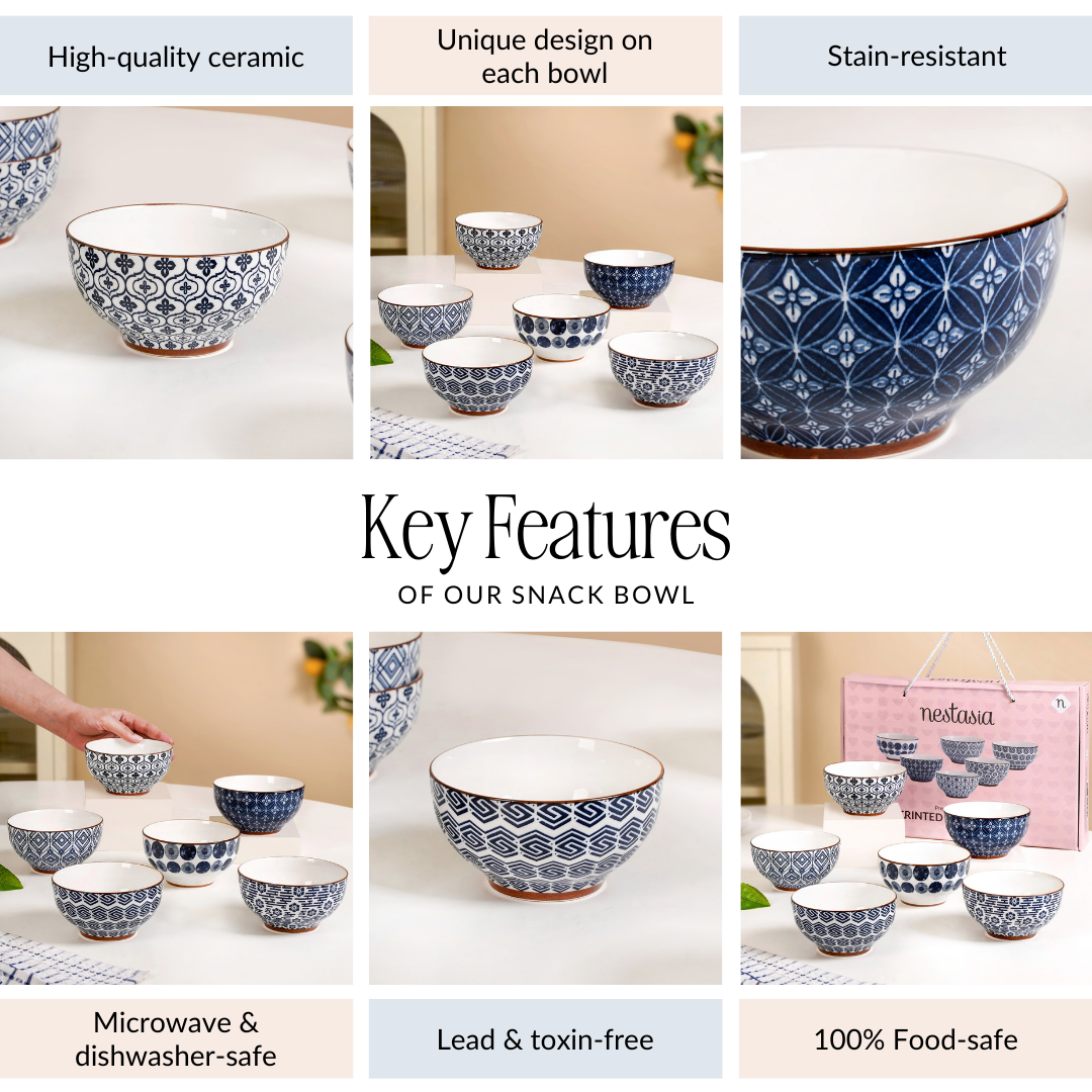 Indigo Ceramic Snack Bowl Set Of 6 350ml Nestasia