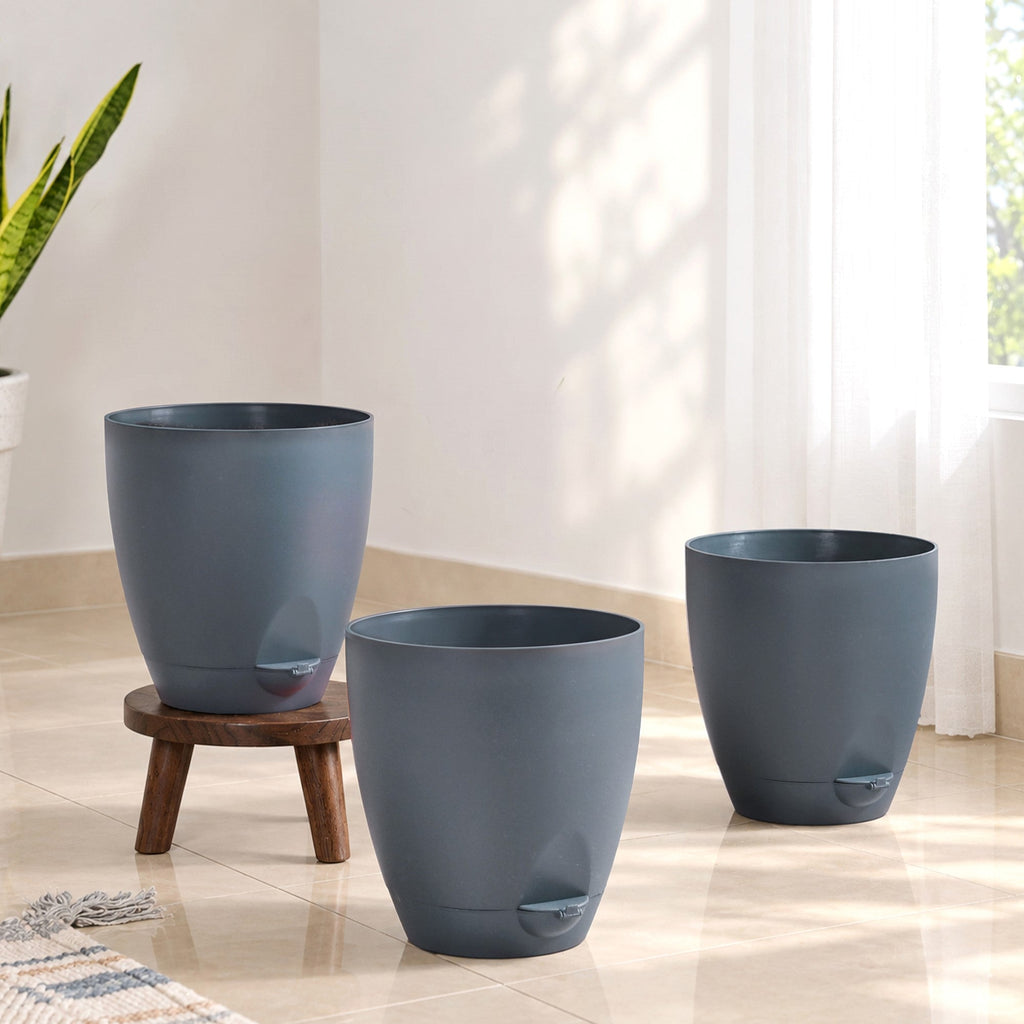 Indoor Plant Florin Pot Self Watering Grey Set Of 3 Nestasia