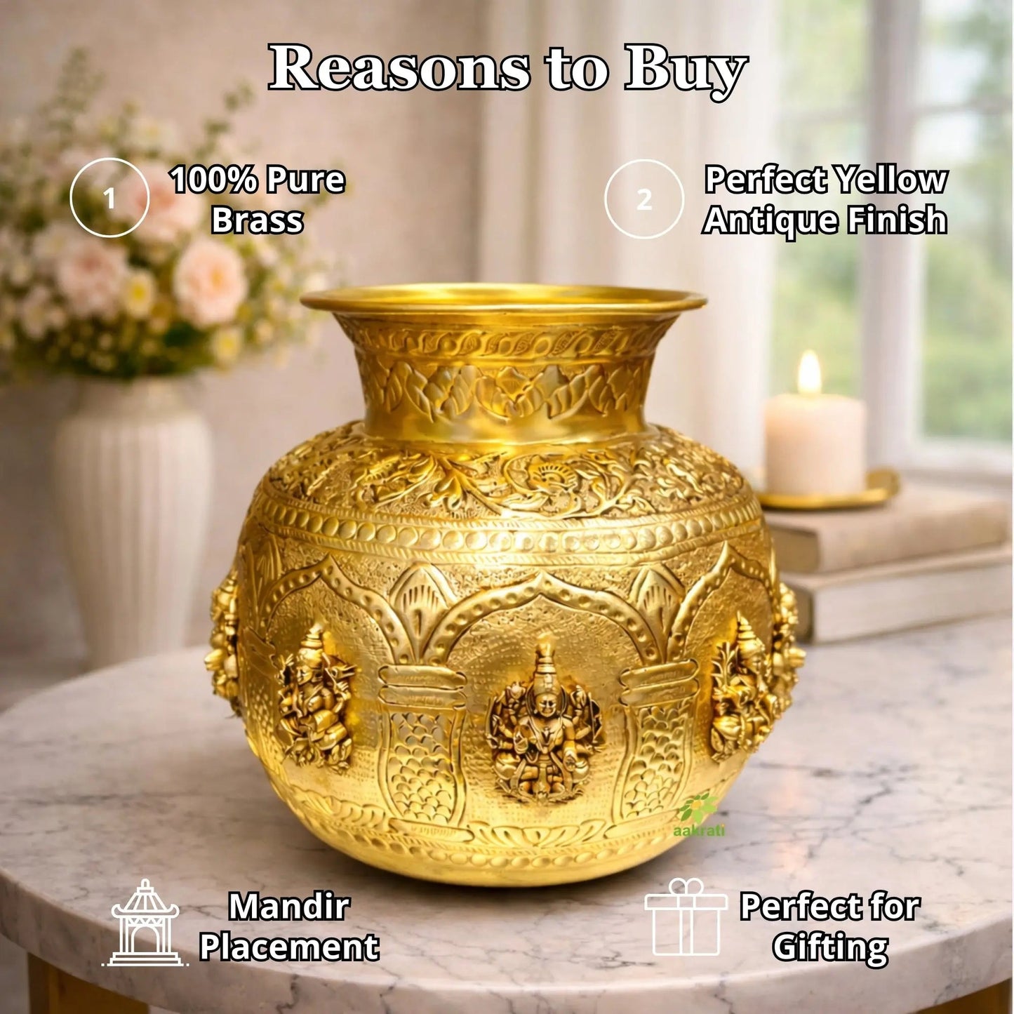 Brass Ashtalakshmi Puja Kalash for Home Temple & Mandir