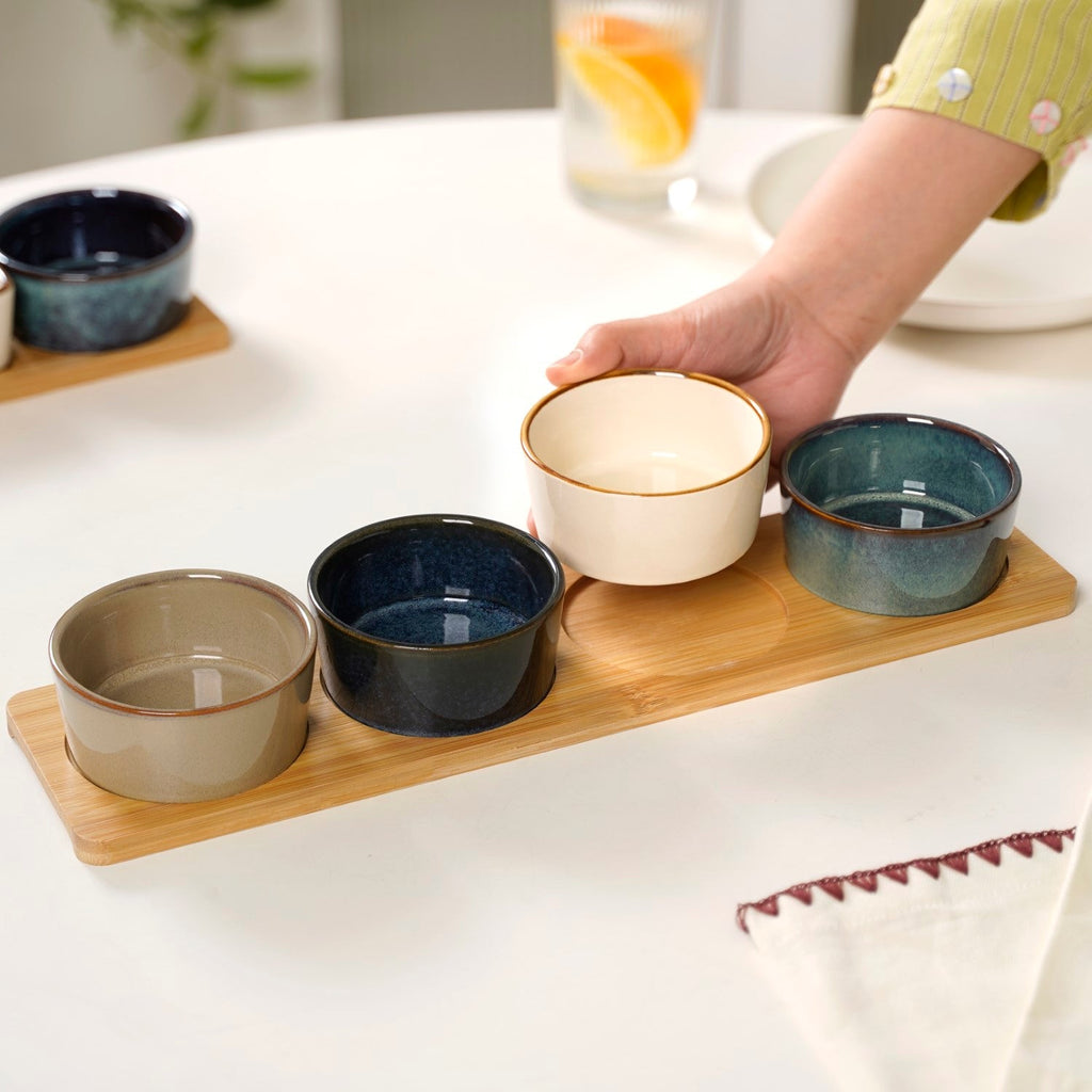 Stoneware Bowl Platter Set Of 5 Nestasia