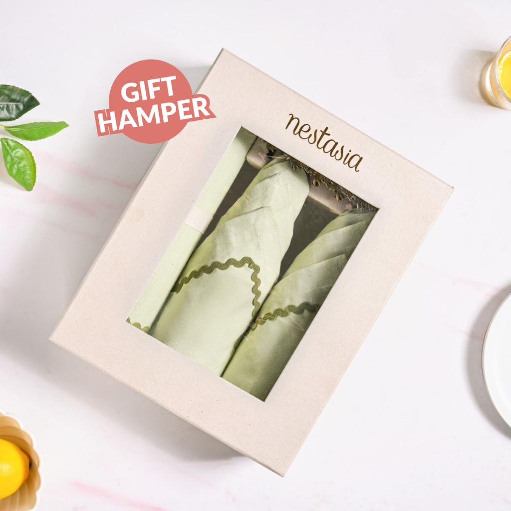 Isabelle Table Linen Gift Hamper Box With Set Of 6 Mats Napkins And Rings Nestasia