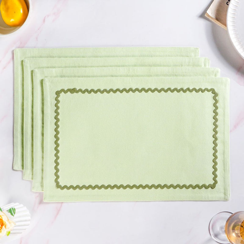 Isabelle Rick Rack Green Cotton Placemat Set Of 4 Nestasia