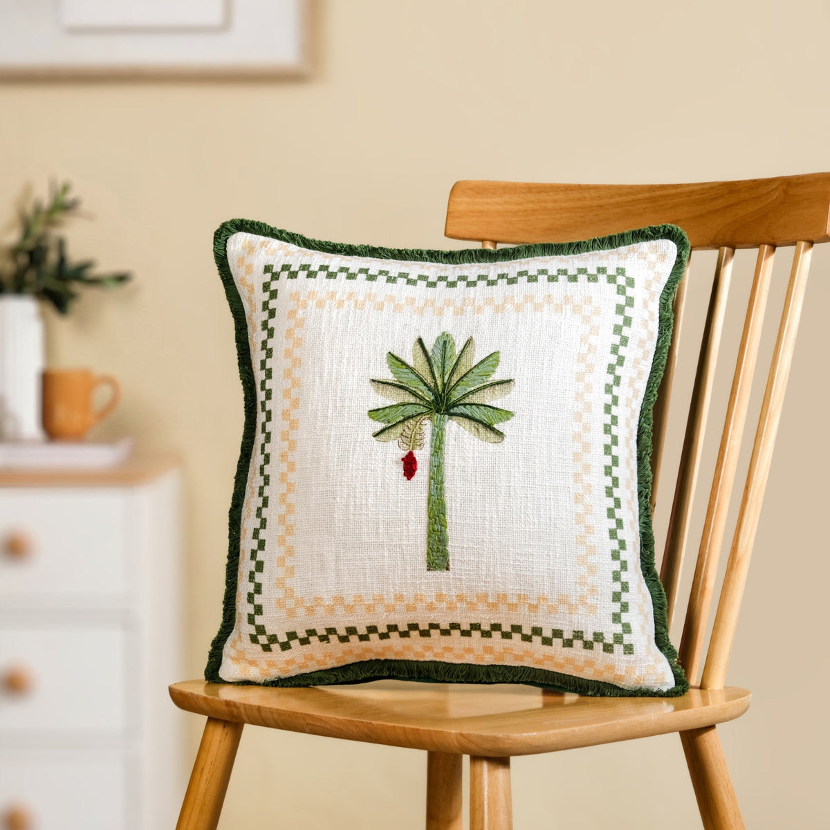 Island Plaid Cotton Embroidered Cushion Cover 40x40cm Nestasia