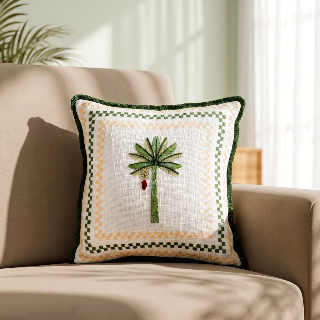 Island Plaid Cotton Embroidered Cushion Cover 40x40cm Nestasia