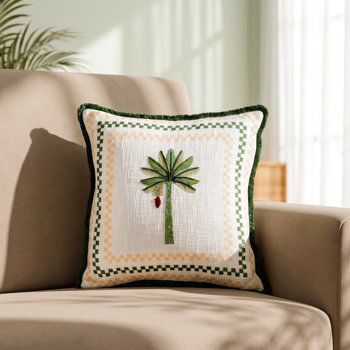 Island Plaid Cotton Embroidered Cushion Cover 40x40cm Nestasia