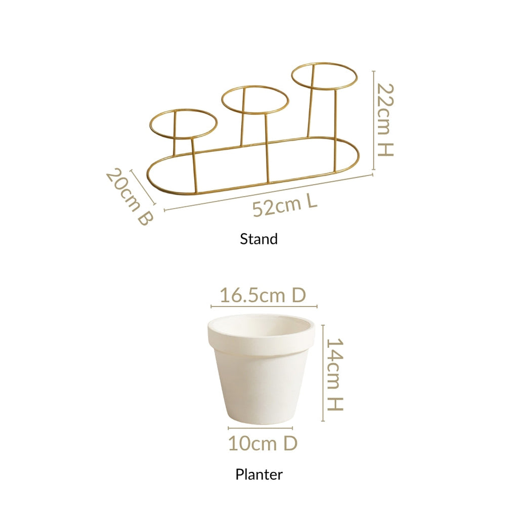TerraGold Planters With Metal Stand Cream White Nestasia