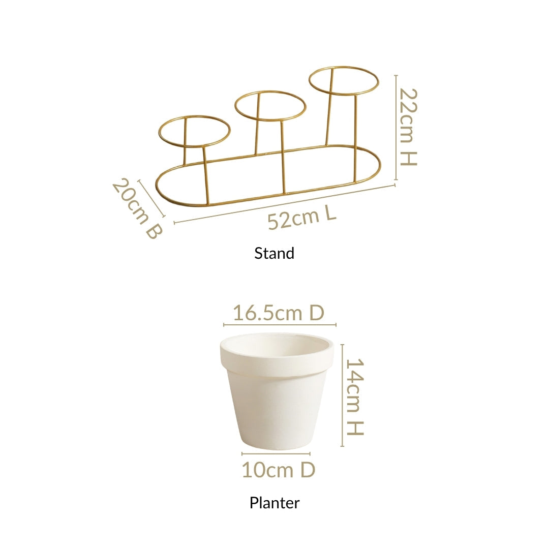 TerraGold Planters With Metal Stand Cream White Nestasia