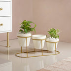 TerraGold Planters With Metal Stand Cream White Nestasia