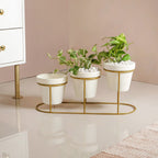 TerraGold Planters With Metal Stand Cream White Nestasia
