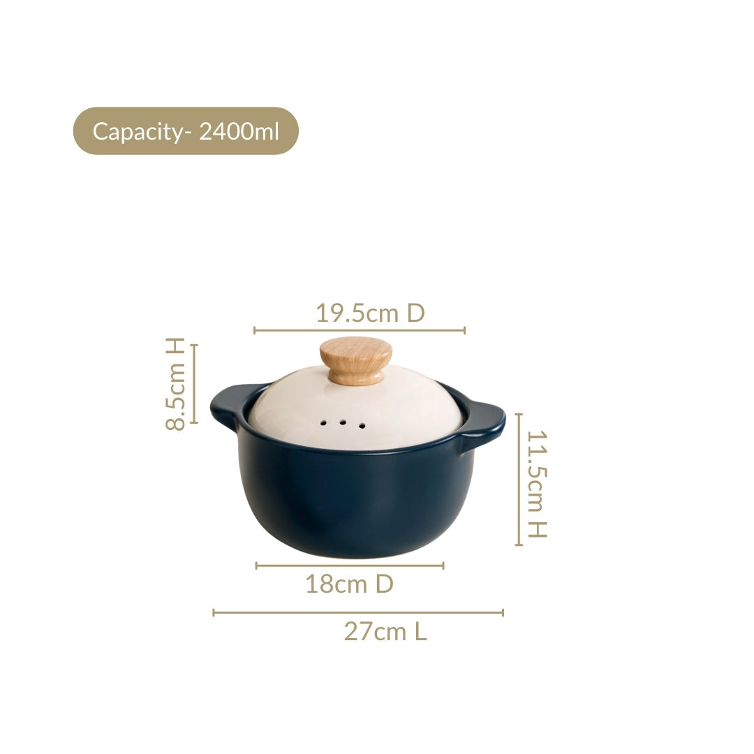 Cera Ceramic Cooking Pot With Lid Teal 2400ml Nestasia