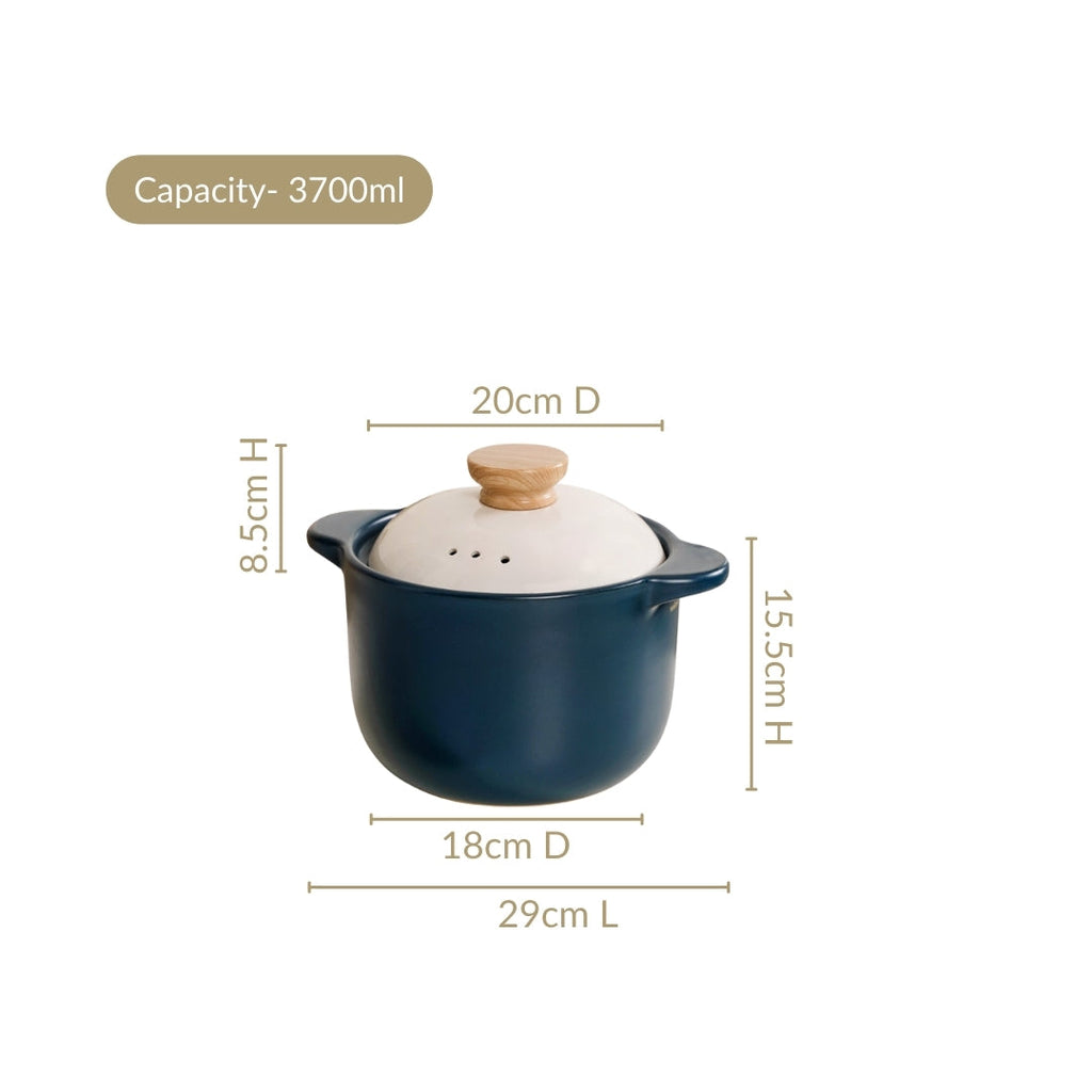 Cera Deep Ceramic Stew Pot Teal 3700ml Nestasia