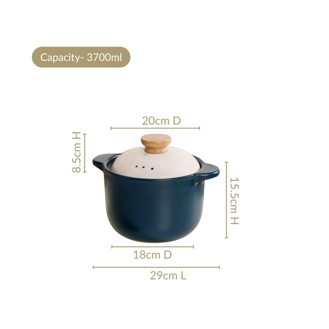 Cera Deep Ceramic Stew Pot Teal 3700ml Nestasia