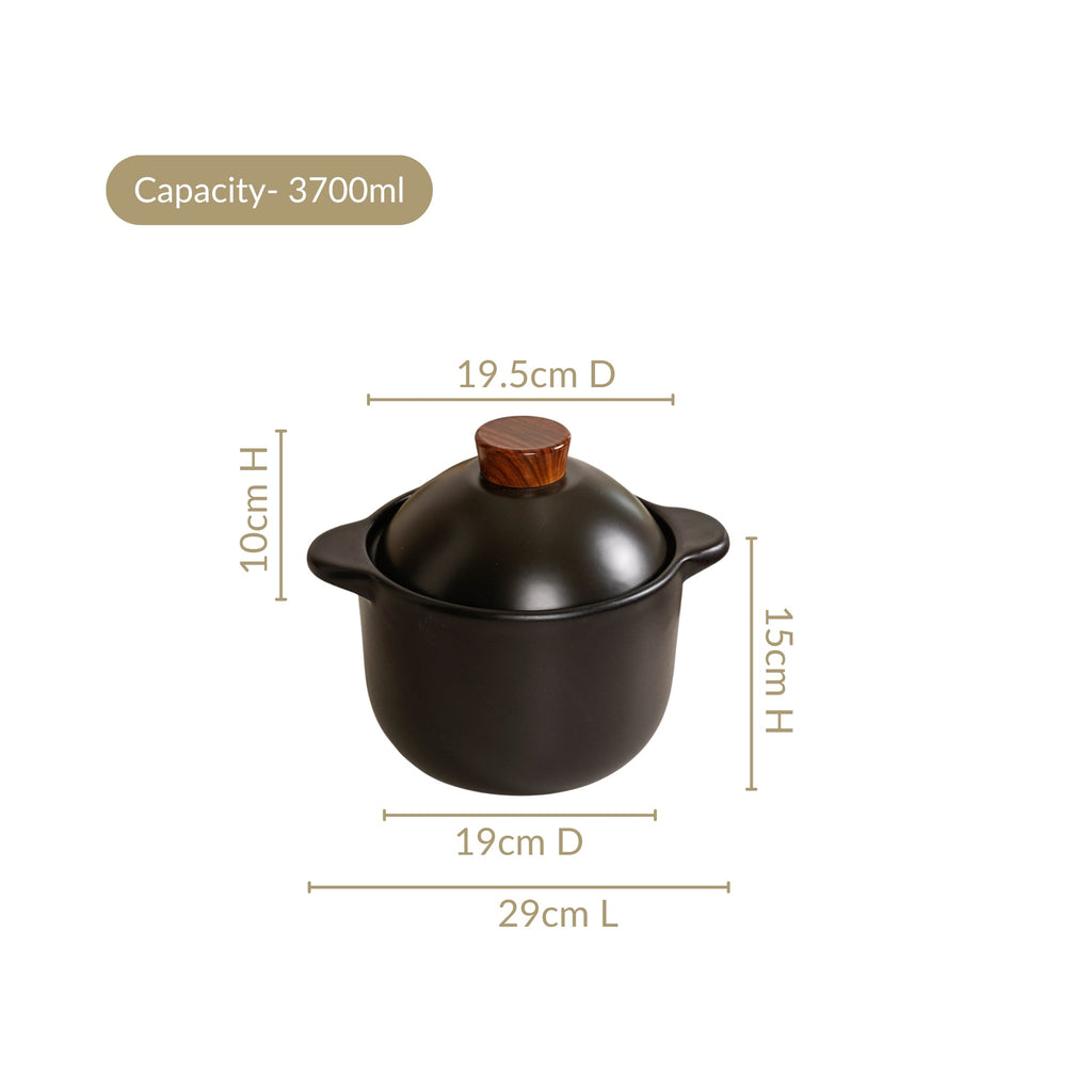 Maison Black Ceramic Cooking Pot With Lid 3700ml Nestasia