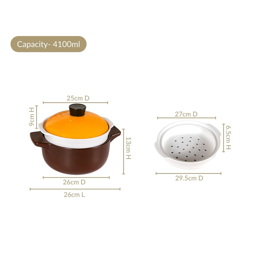 Clementine Japanese Style Ceramic Cooking Pot With Steamer 4100ml Nestasia