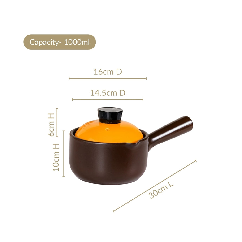 Amber Ceramic Sauce Pan With Handle And Lid 1000ml Nestasia