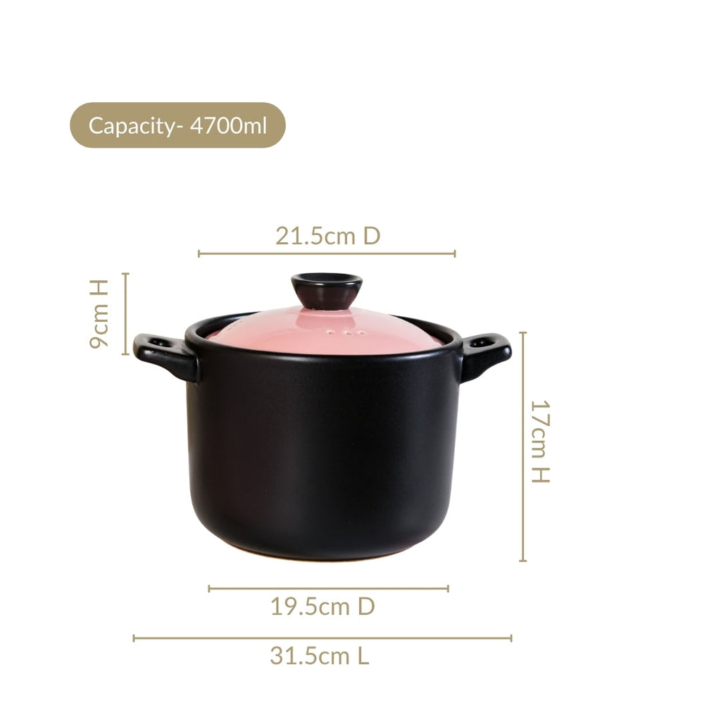 Flamora Ceramic Cooking Pot Pink Black 4700ml Nestasia