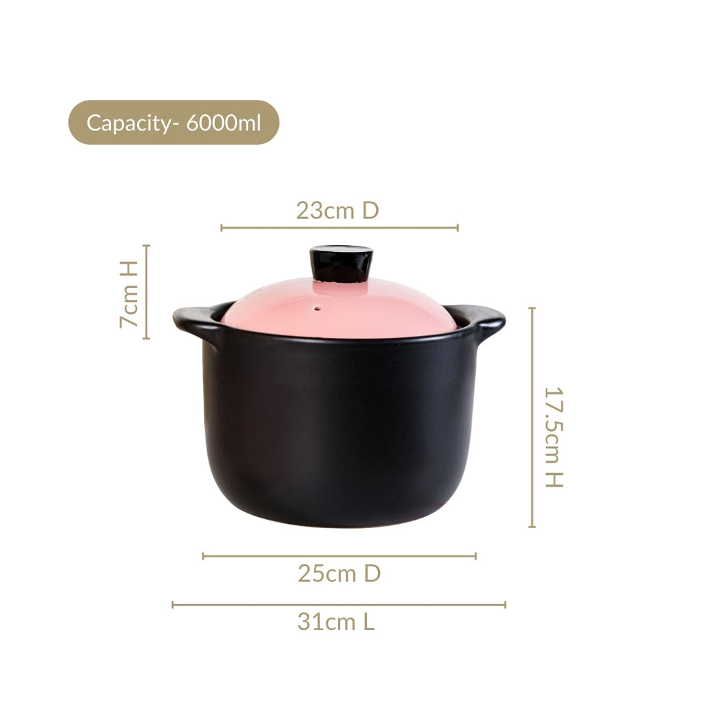 Flamora Big Ceramic Pot With Lid Pink Black 6000ml Nestasia