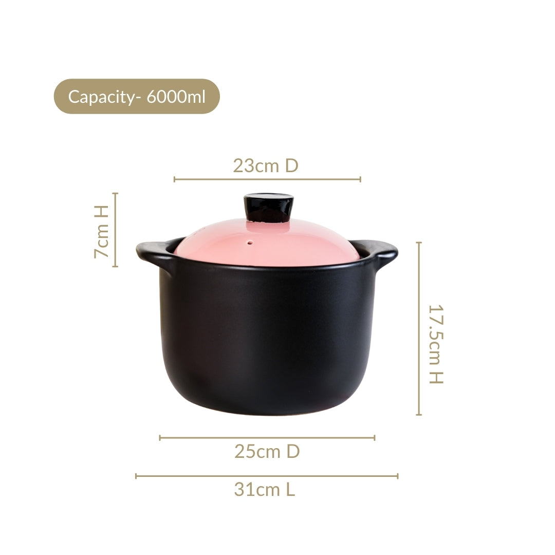 Flamora Big Ceramic Pot With Lid Pink Black 6000ml Nestasia