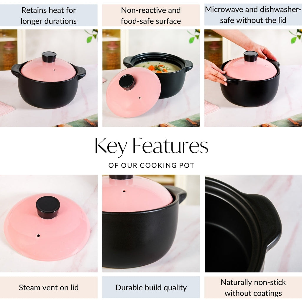 Flamora Ceramic Cooking Pot Pink 3600ml Nestasia