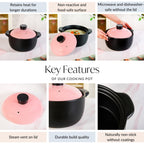 Flamora Ceramic Cooking Pot Pink 3600ml Nestasia