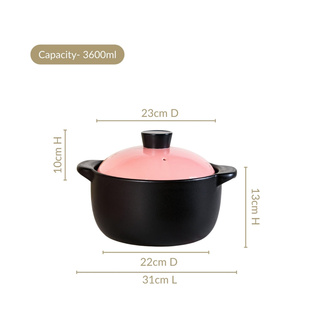 Flamora Ceramic Cooking Pot Pink 3600ml Nestasia
