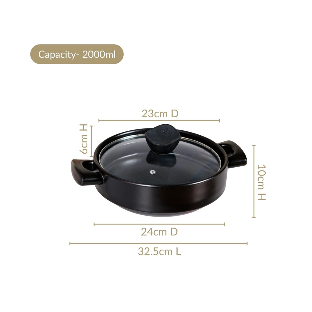 Classic Black Korean Ceramic Cooking Pot 2000ml Nestasia