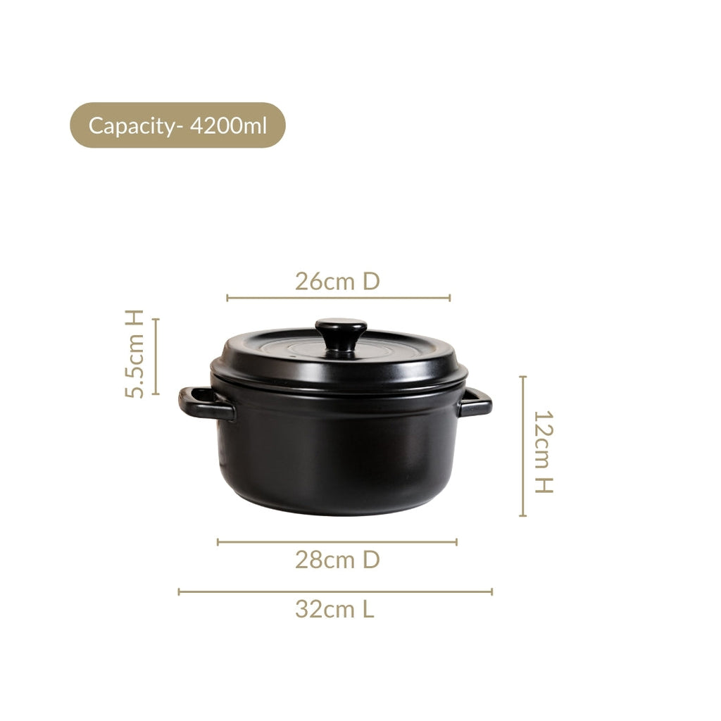 Matte Black Ceramic Cocotte Cooking Pot 4200ml Nestasia