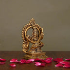 Brass Superfine Sitting Saraswati On Throne Idol (5.8 Inch) Vedansh Craft