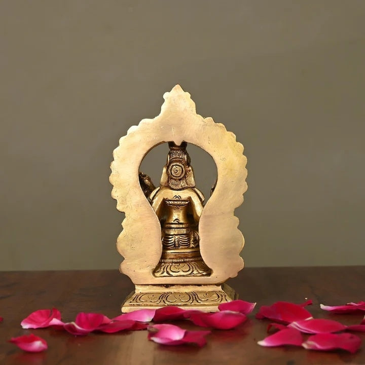 Brass Superfine Sitting Saraswati On Throne Idol (5.8 Inch) Vedansh Craft