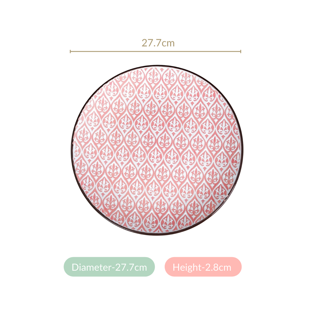 Set Of 4 Pink Baroque Ceramic Dinner Plate 11 Inch Nestasia