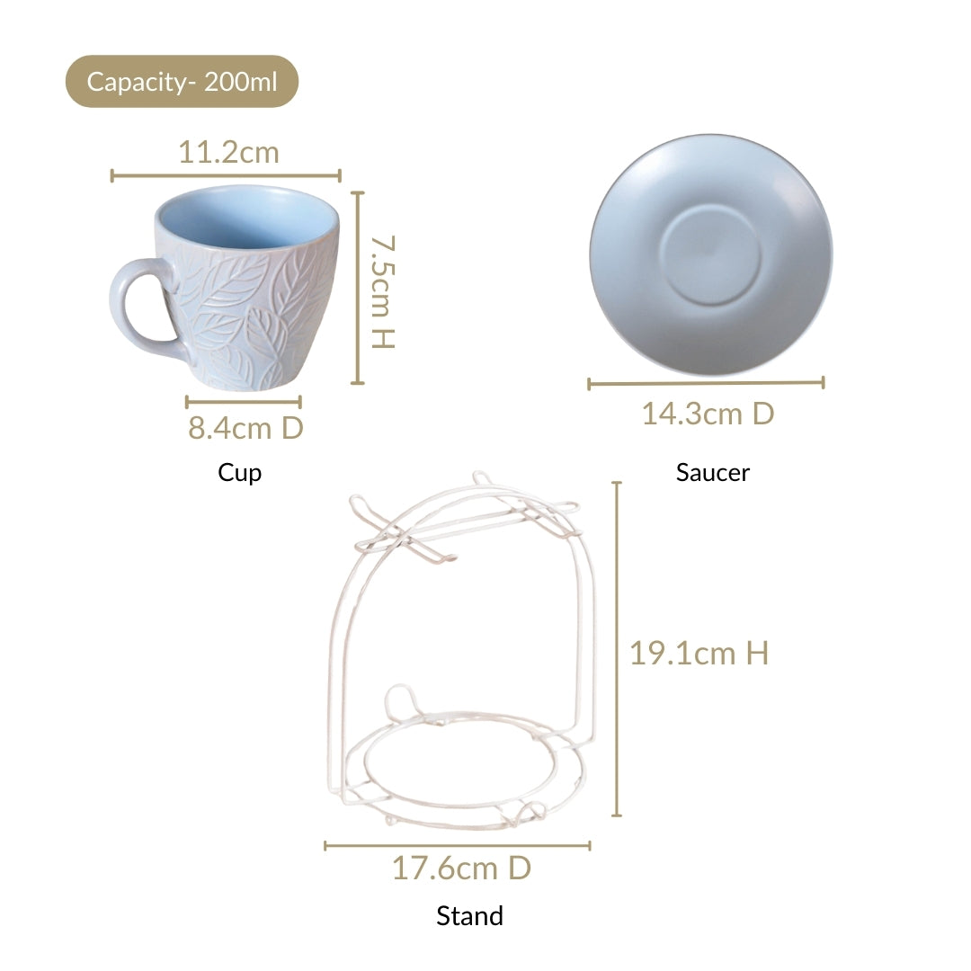 Soft Pastel Ceramic Tea Cup And Saucer Set For 4 With Stand 200ml Nestasia