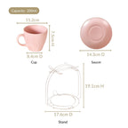 Leaf Embossed Cup And Saucer Set Of 4 With Stand 200ml Nestasia